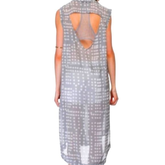 Free People Maxi Duster Cardigan Sleeveless Sheer Dot Lace Blouse Gray White L - Picture 15 of 16